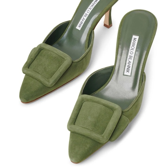 Manolo Blahnik Maysale 70 dark green suede mules - Picture 3 of 14
